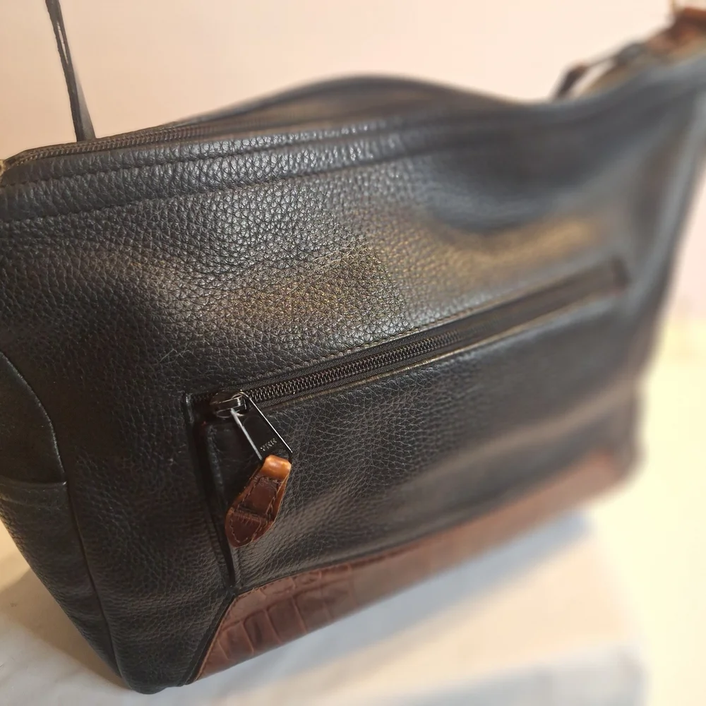 Brighton Blac Pebble Leather Shoulder Bag with Brown Trim